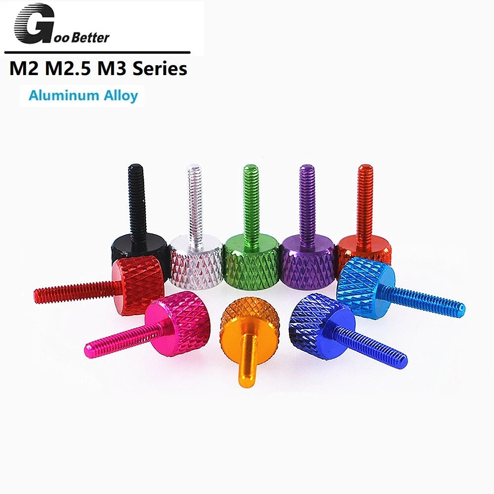 Knurled Thumb Screws M2 M2.5 M3 — Aluminum Alloy Hand-Tighten Grip Bolts, Multiple Colors