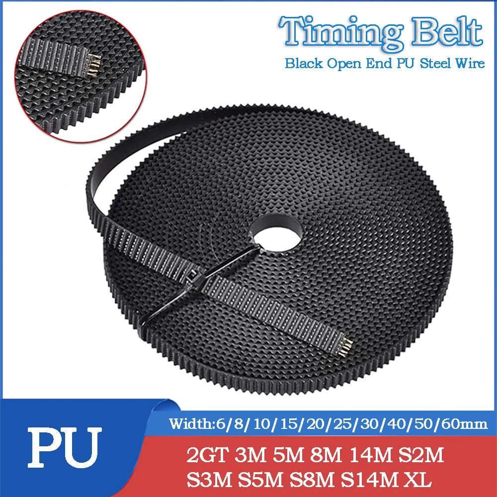 Open End PU Steel Wire Timing Belt 2GT 3M 5M 8M 14M S2M S3M S5M S8M S14M Black