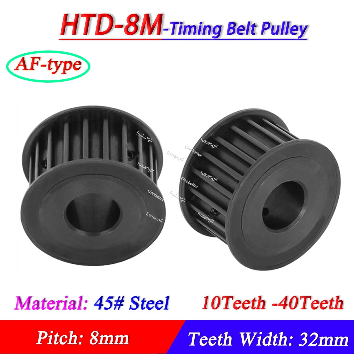 HTD-8M 10-40T Timing Belt Pulley CNC Drive Pitch 8mm AF-type 45# Steel Wide 32mm