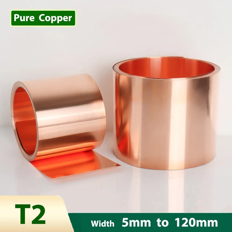 T2 Pure Copper Strip Metal Sheet Foil Plate Models Making Coil 5mm-120mm Width