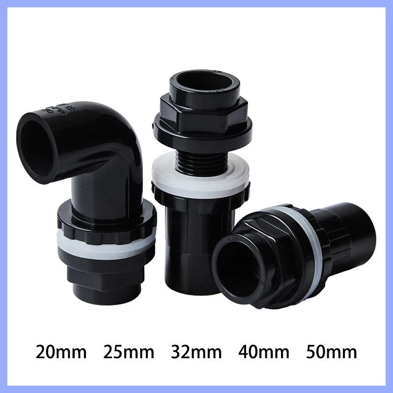 PVC 90°Elbow Pipe Fittings 20 25 32 40 50mm Tank Connector Bulkhead For Aquarium