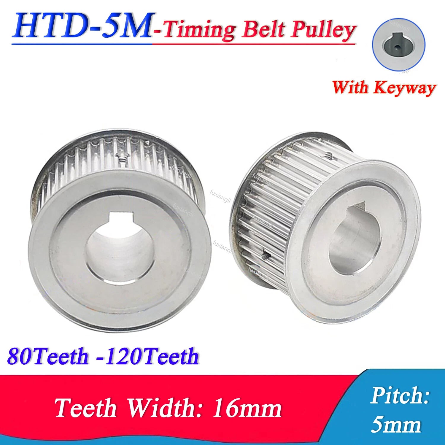 HTD-5M 80T-120T Timing Belt Pulley Pitch 5mm With Keyway Drive Pulley Width 16mm