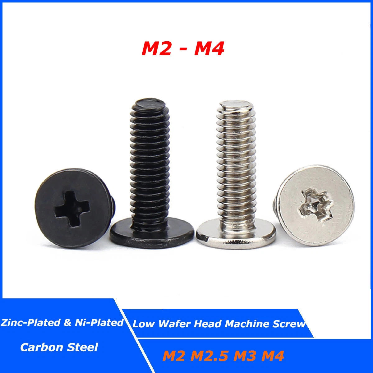 Phillips Low Wafer Head Machine Screws M2-M4 – Nickel or Black Zinc Plated for Laptop & Computer Repair