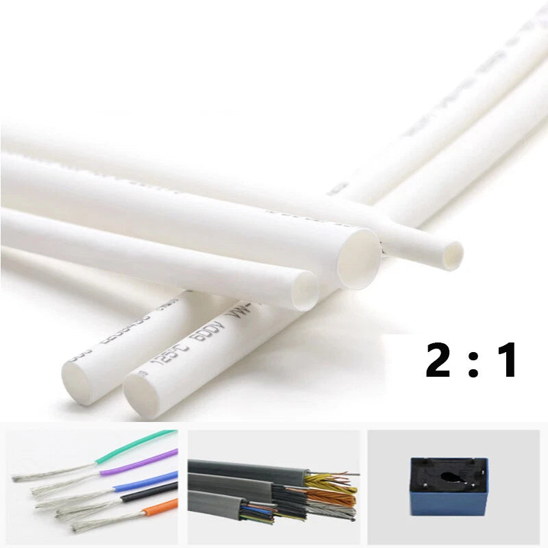White Heat Shrink Tubing 2:1 Ratio — Waterproof Wire Sleeving, φ0.6mm to φ80mm