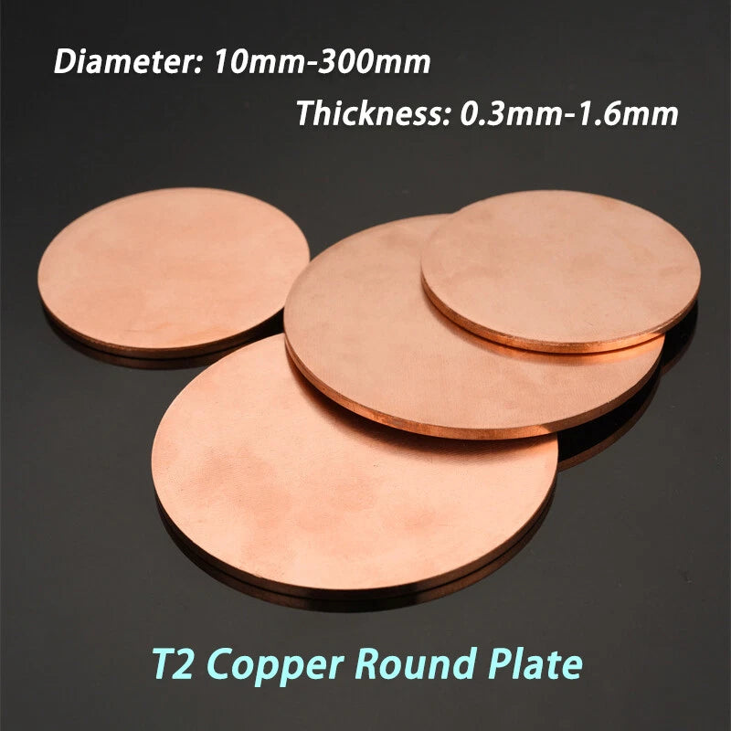 T2 Copper Round Plate Copper Disc Solid Metal Sheet Dia 10-300mm Thick 0.3-1.6mm