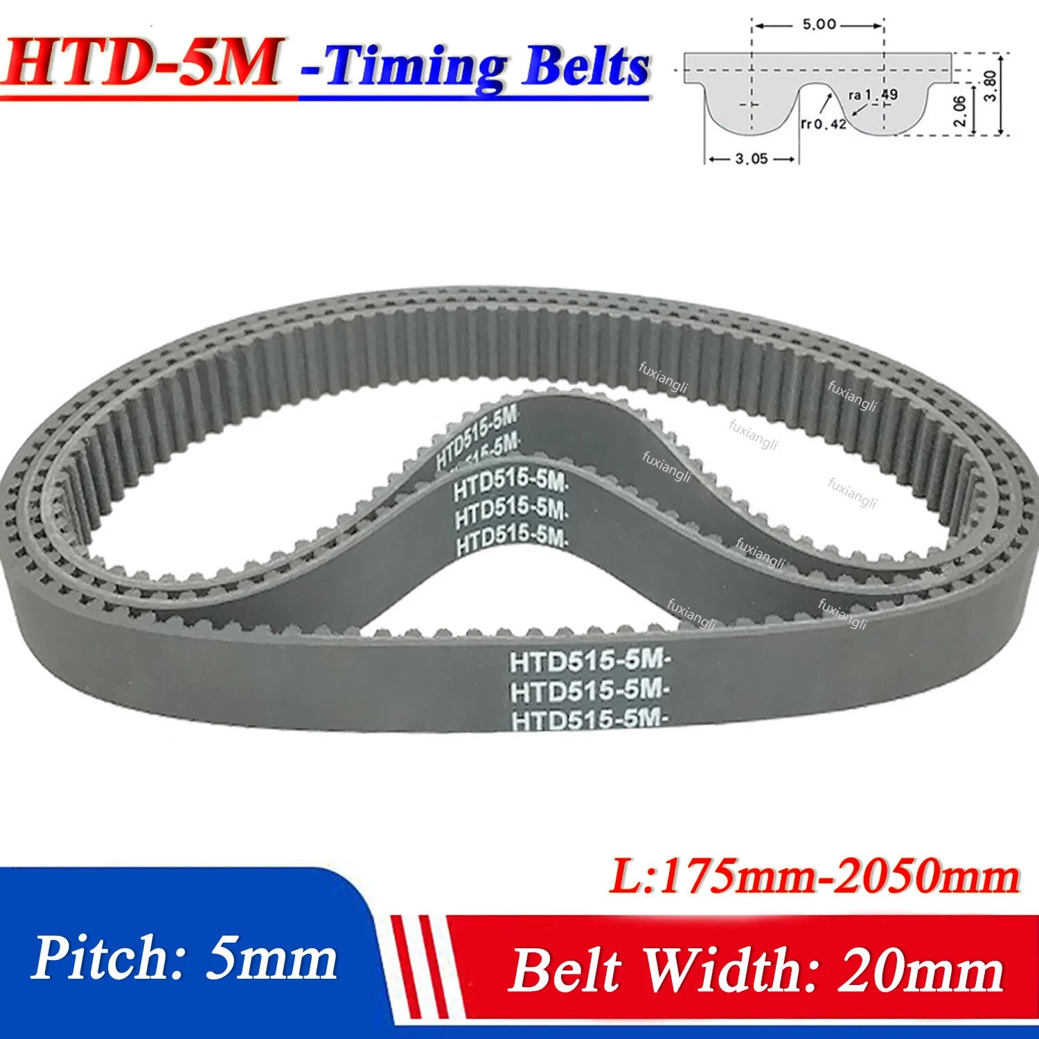 HTD 5M Timing Belt — 5mm Pitch Closed Loop Rubber Belt, 20mm Wide