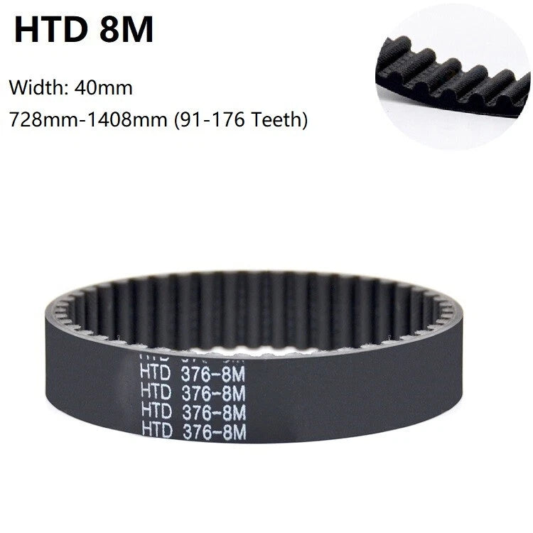 HTD 8M Timing Belt – 8mm Pitch, 40mm Wide | 728mm–1408mm (91–176 Teeth)