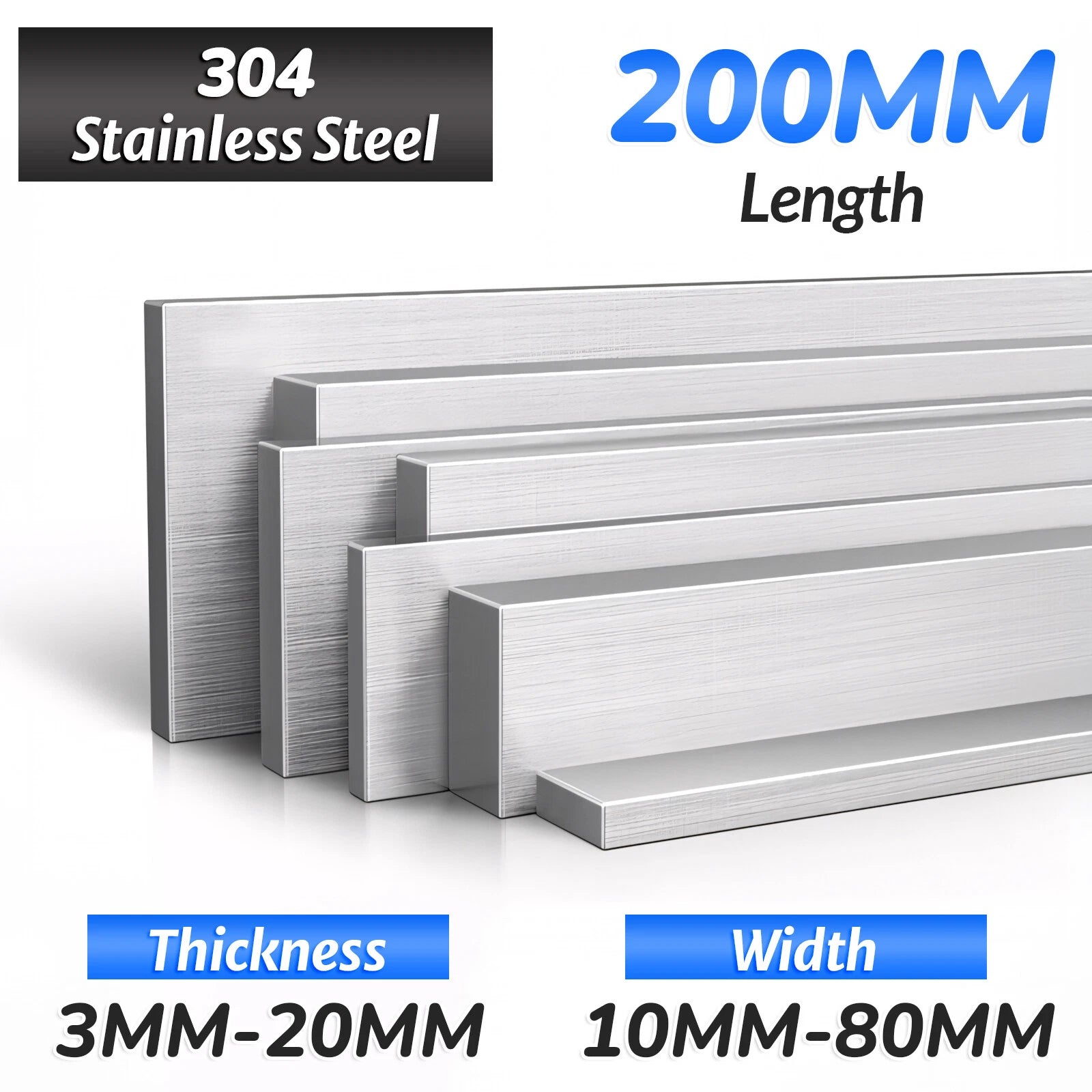 304 A2 Stainless Steel Flat Bar Metal Plate Strip Width 10MM-80MM Length 200MM