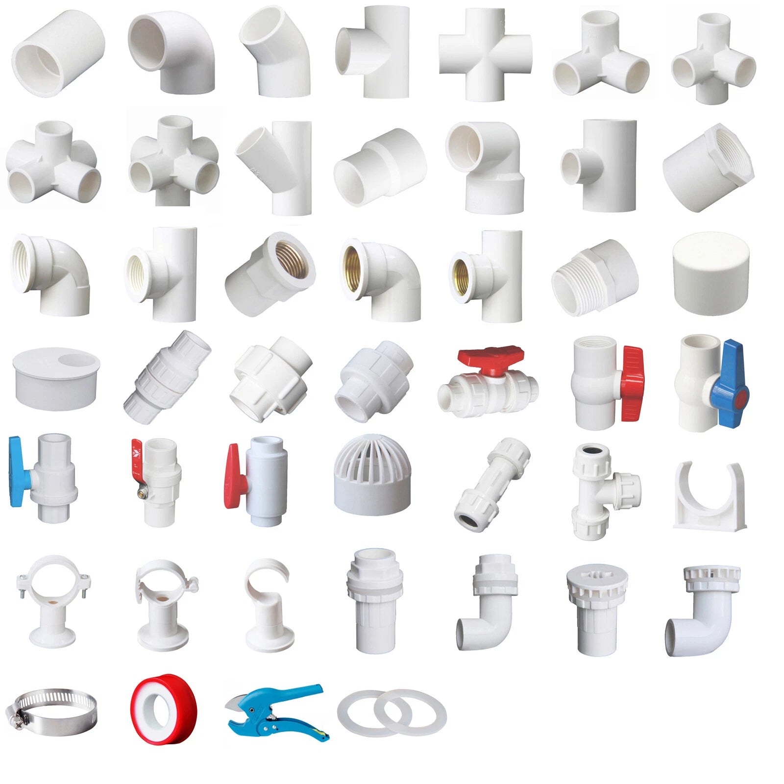 White PVC 32mm ID Pressure Pipe Fittings Metric Solvent Weld Various Parts