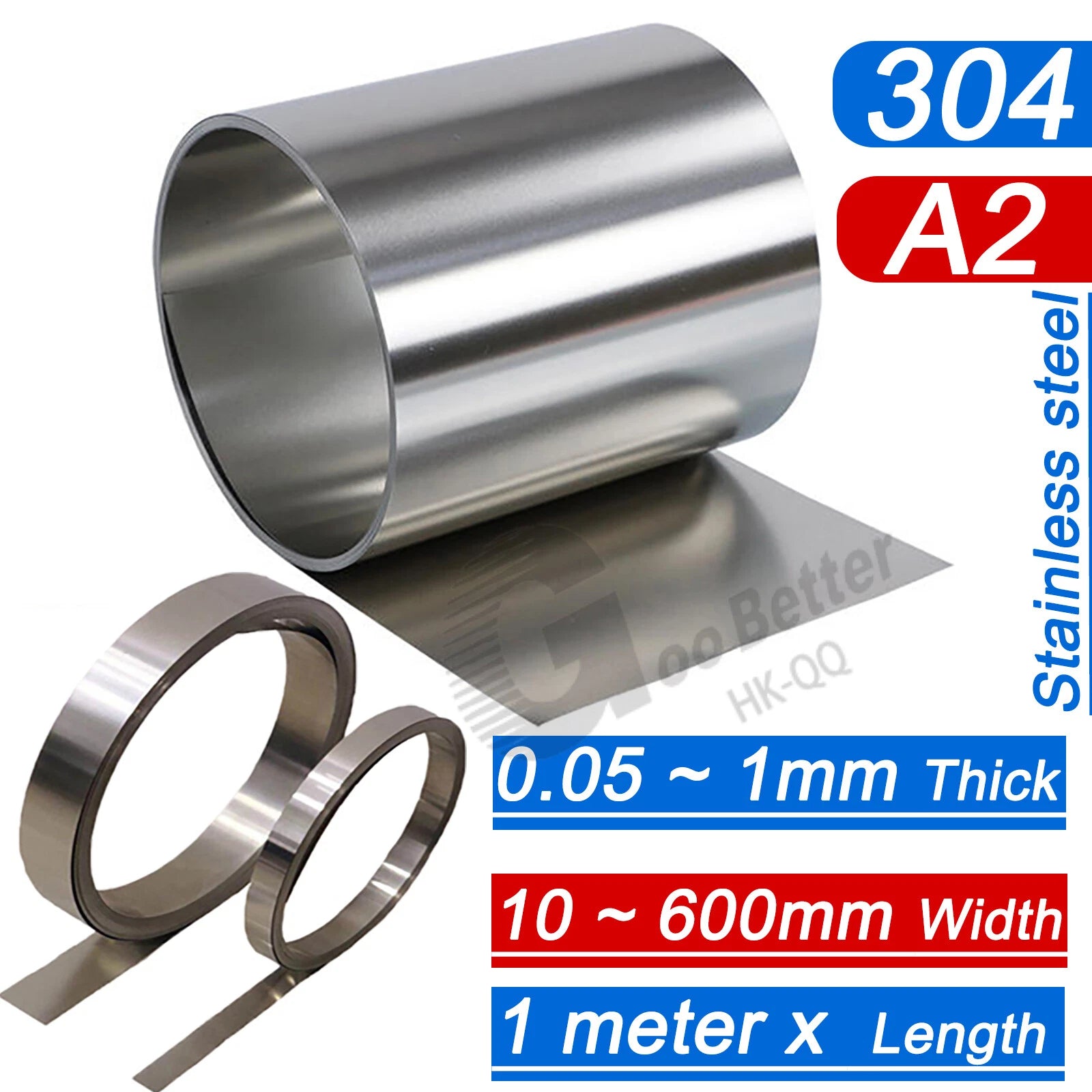 1 Meter 304 Stainless Steel Band SUS304 Sheet Foil Plate Strip Thick 0.01mm-1mm