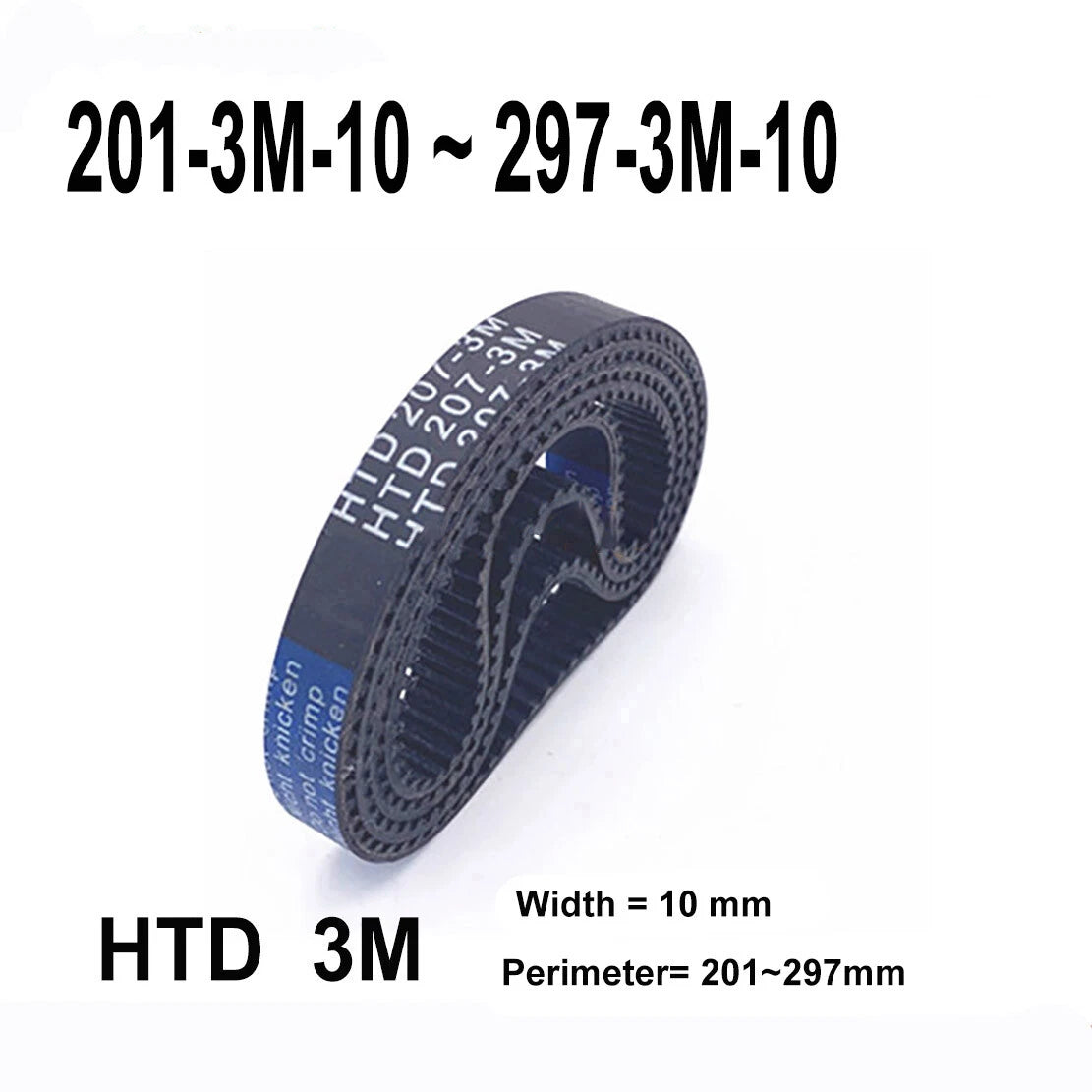 HTD 3M Timing Belt — 10 mm Wide, 201–297 mm Perimeter, Closed Loop Synchronous Belt