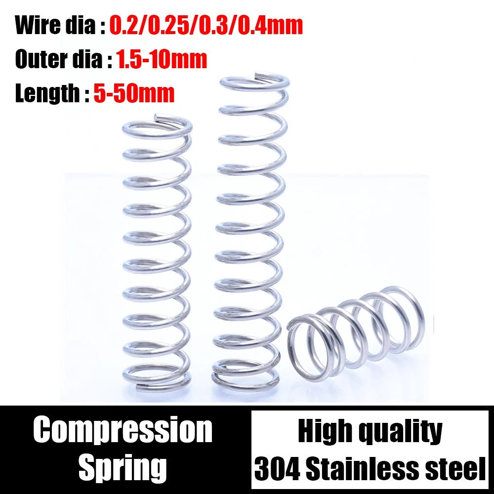 304 Stainless Steel Compression Pressure Small Springs 10pcs 0.2/0.25/0.3/0.4mm