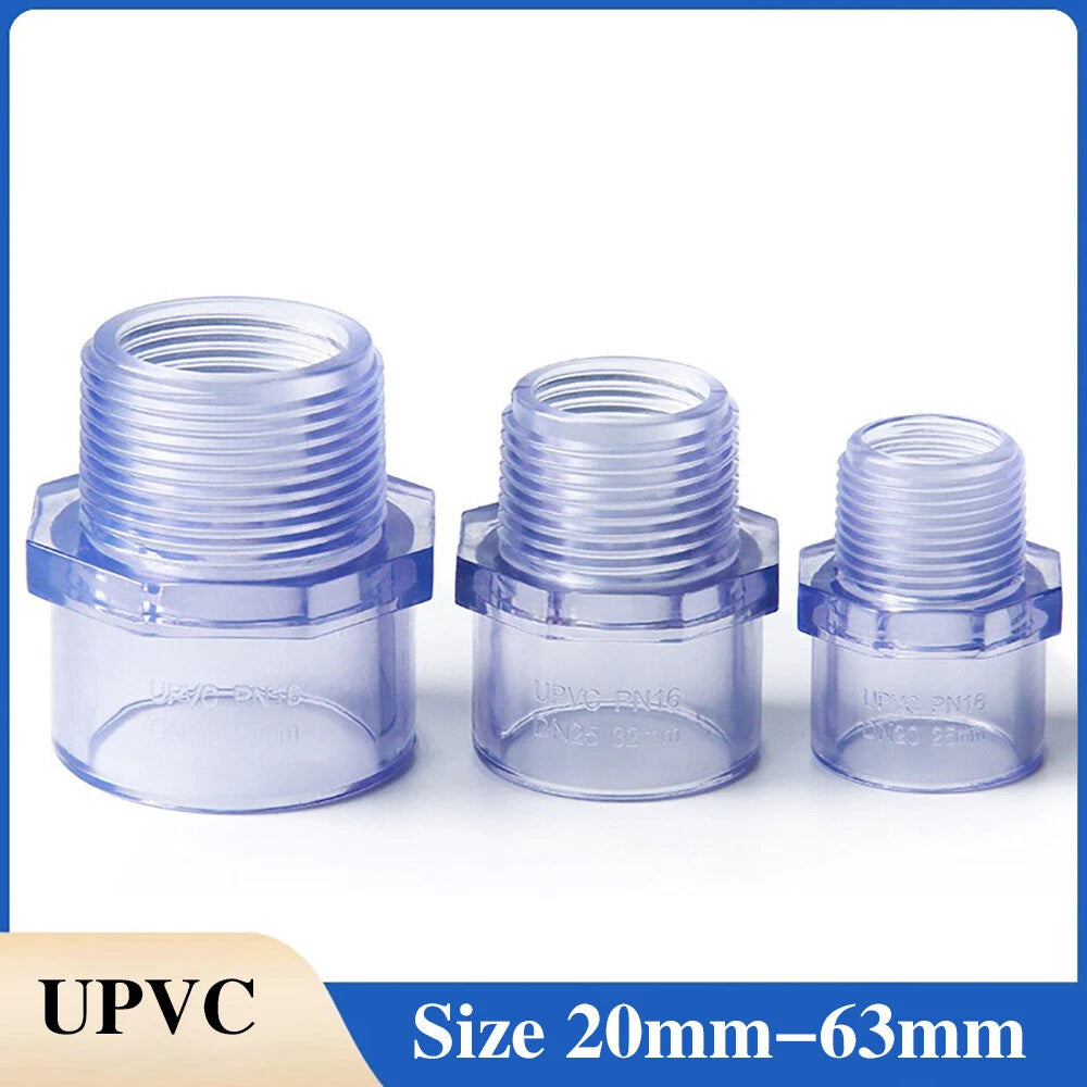 1 2"-2" UPVC Nipples Threaded Pipe Fittings Connector BSP Male Adapter Clear