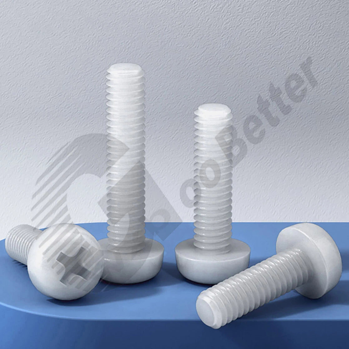 White PA66 Nylon Phillips Round Head Screws – M5 M6 M8, Fully Threaded, Non‑Conductive & Corrosion‑Free