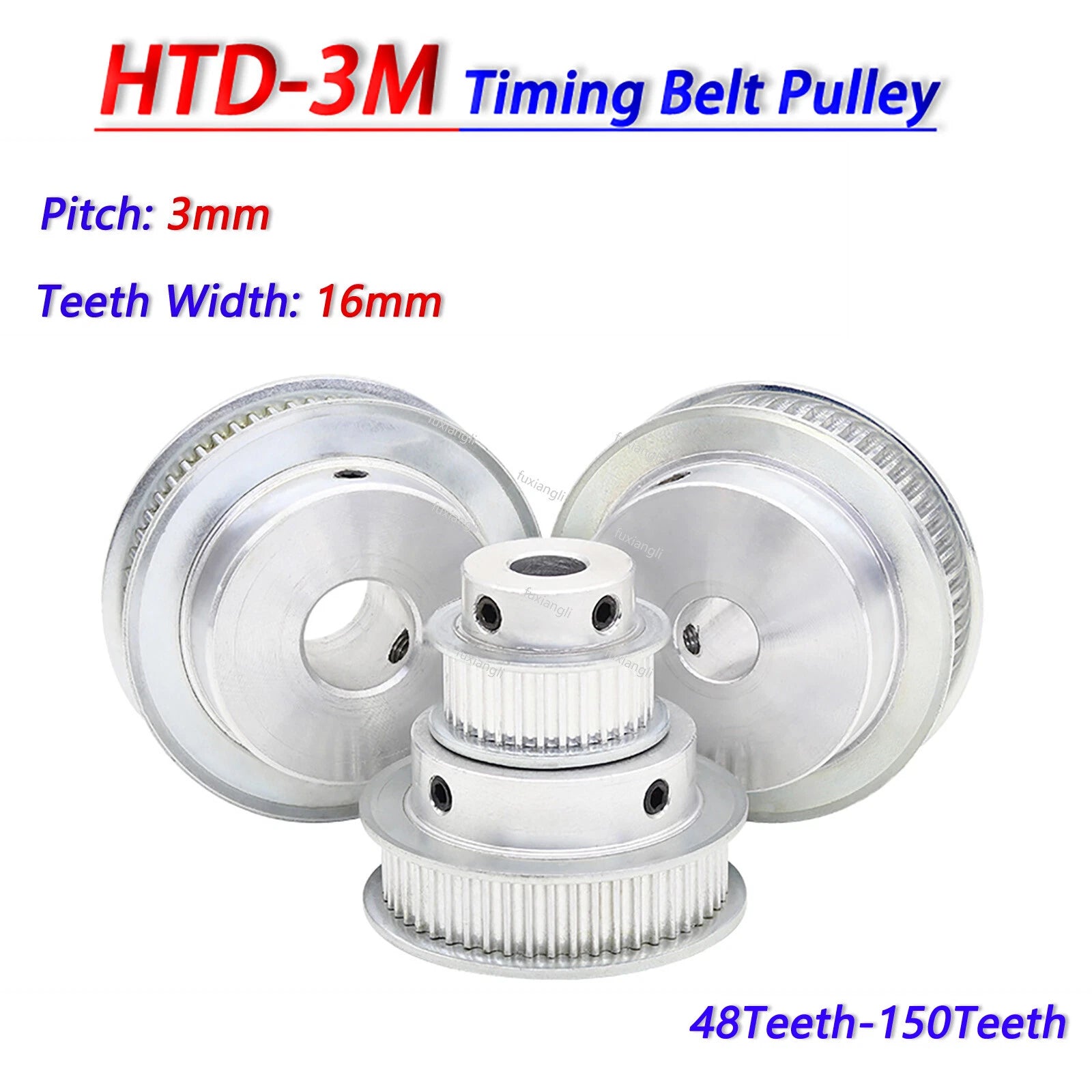 HTD-3M 48T-150T Timing Belt Pulley Pitch 3mm BF Width 16mm 3D Printer CNC Drive