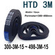 HTD 3M Closed Timing Belt – 15mm Wide, 300mm–498mm Circumference, Arc Tooth Rubber Drive Belt