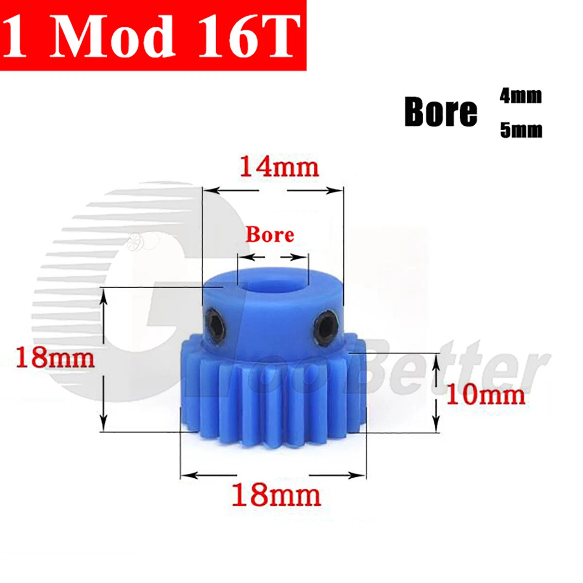 1 Mod 16 Teeth Blue Nylon Spur Gear Bore 4mm 5mm Pinion Plastic Gear with Step