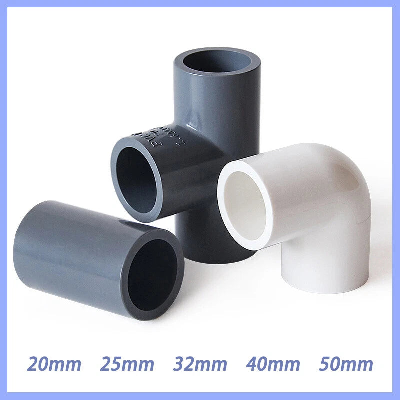 PVC Water Pipe Fittings Tee Straight Elbow Plumbing Couping ID 20 25 32 40 50mm