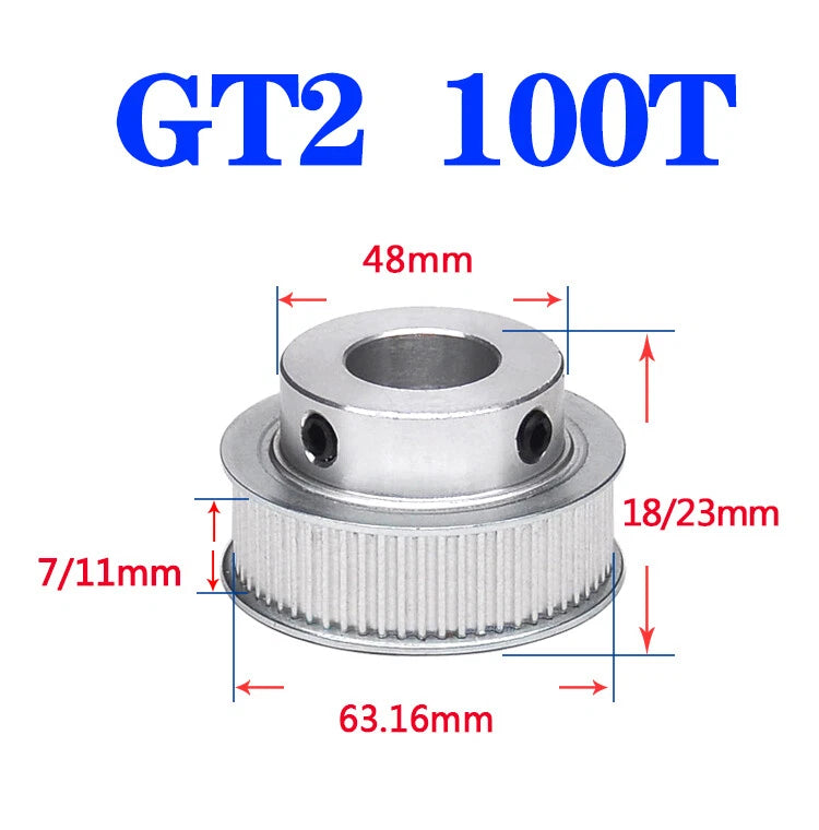 GT2 Aluminium Timing Belt Pulley 100T Wide 6/10mm Bore 6mm To25mm For 3D Printer