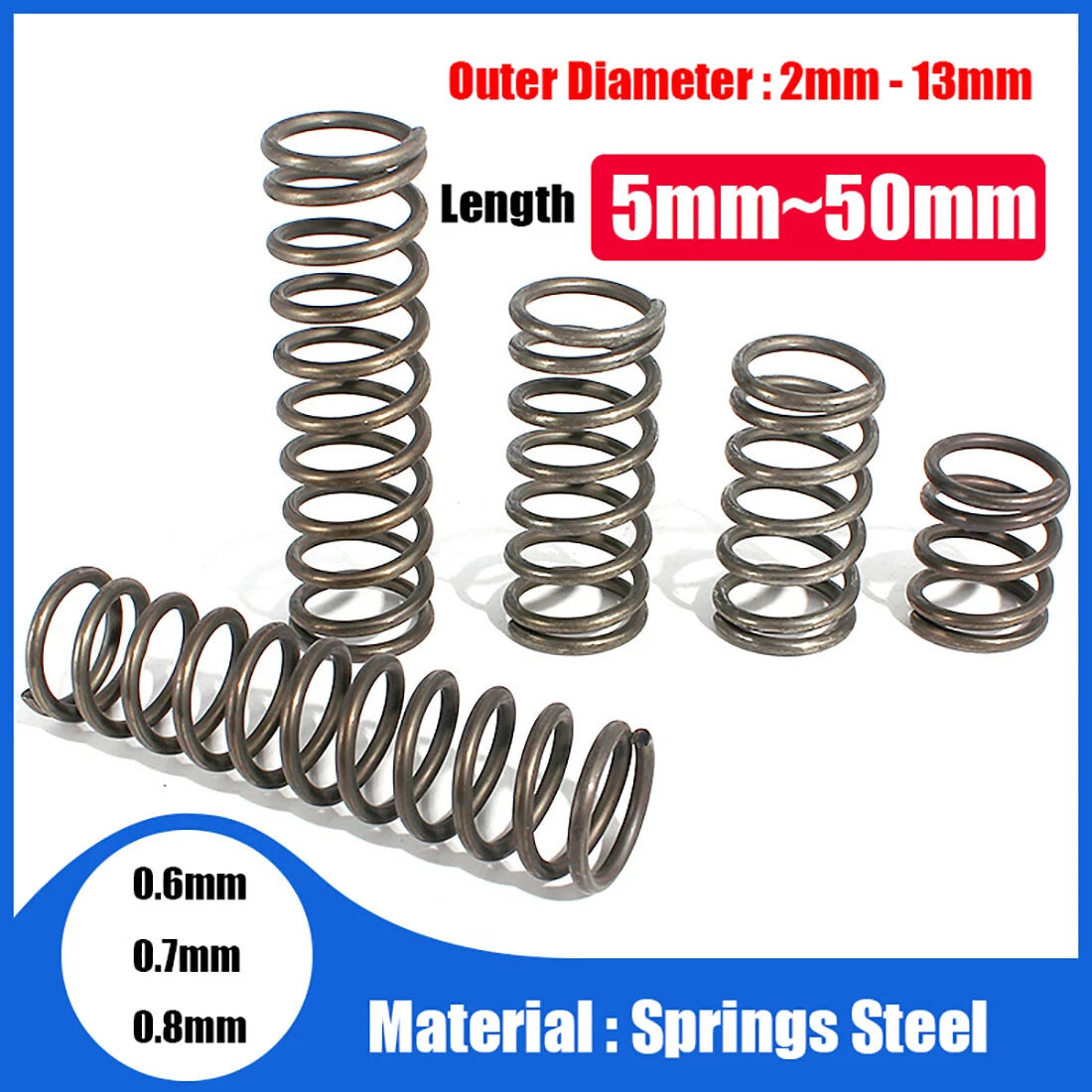 10pcs Wire Dia.0.6/0.7/0.8mm Long 10-50mm Small Springs Compression Spring Steel
