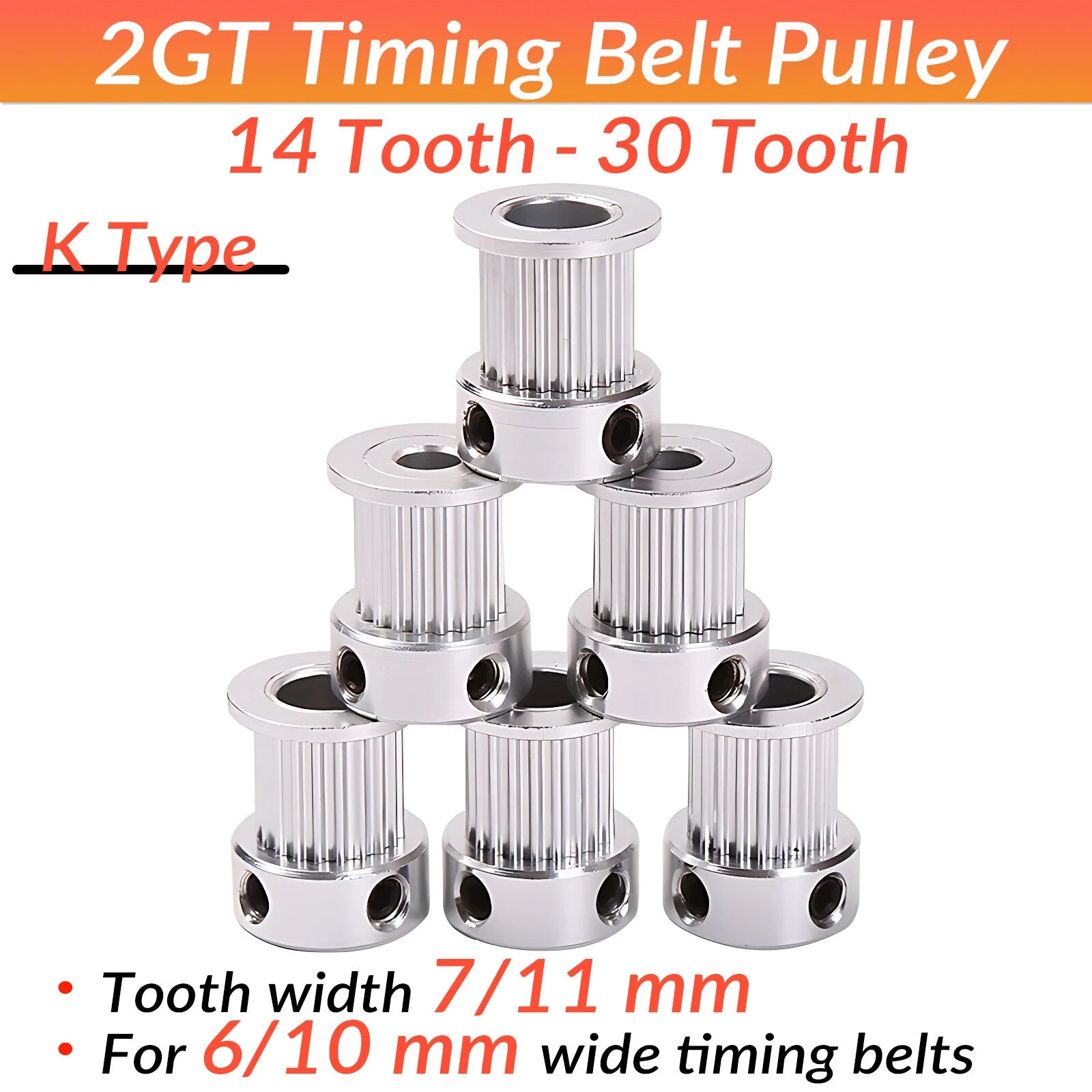 GT2 14-30T Timing Pulley 6/10mm Belt Synchronous Wheel Gear3D Printer Bore3-15mm
