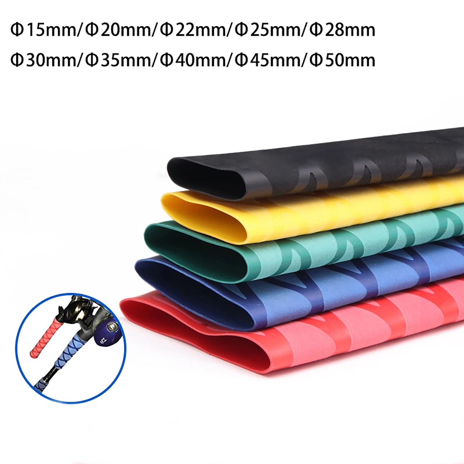 Textured Heat Shrink Tubing Handle Grip — Non-Slip Skid-Proof Tube Φ15–50mm
