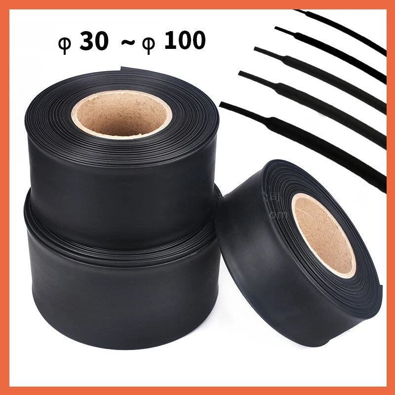 Black Heat Shrink Tubing 2:1 Ratio — Electrical Wire Sleeving, 30mm–100mm Diameter