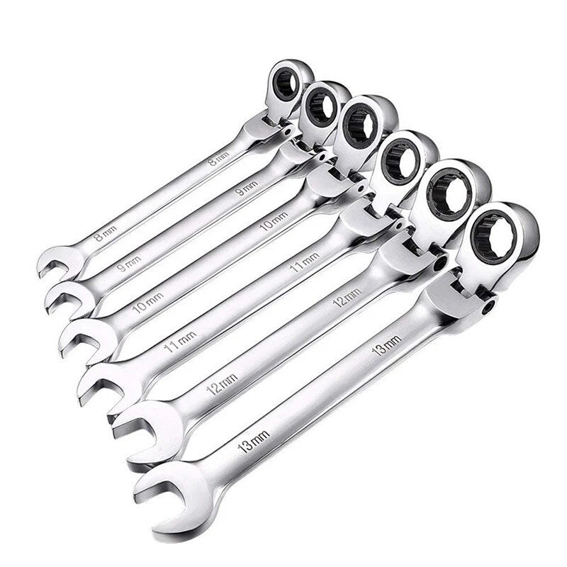 8-24mm Ratchet Spanner Combination Wrench Flexible Head Open End Ring Metric 72T