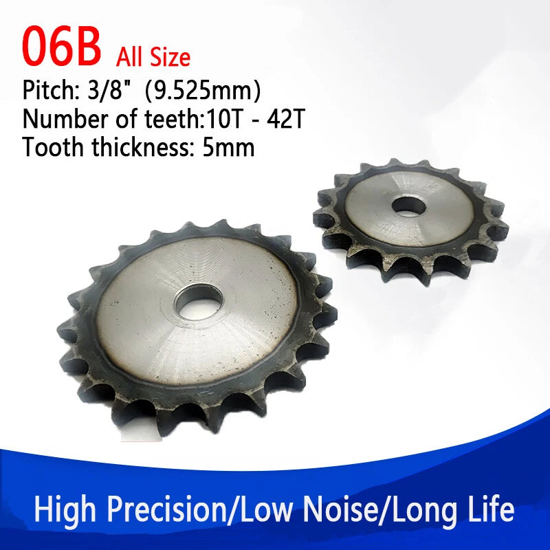 06B Flat Chain Drive Sprocket 10 - 42 Tooth Pitch 3/8"（9.525mm）Roller Chain