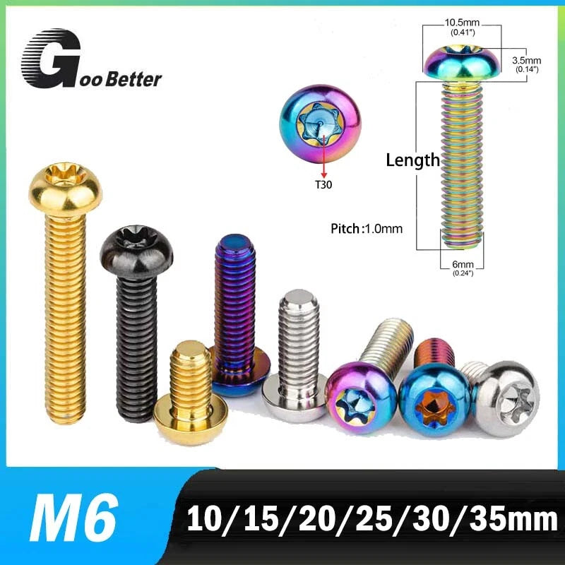 M6 Titanium Round Head Torx Screws – T30 Drive, Grade 10.9, 10–35mm Lengths (Ultra‑Light & Corrosion‑Proof)