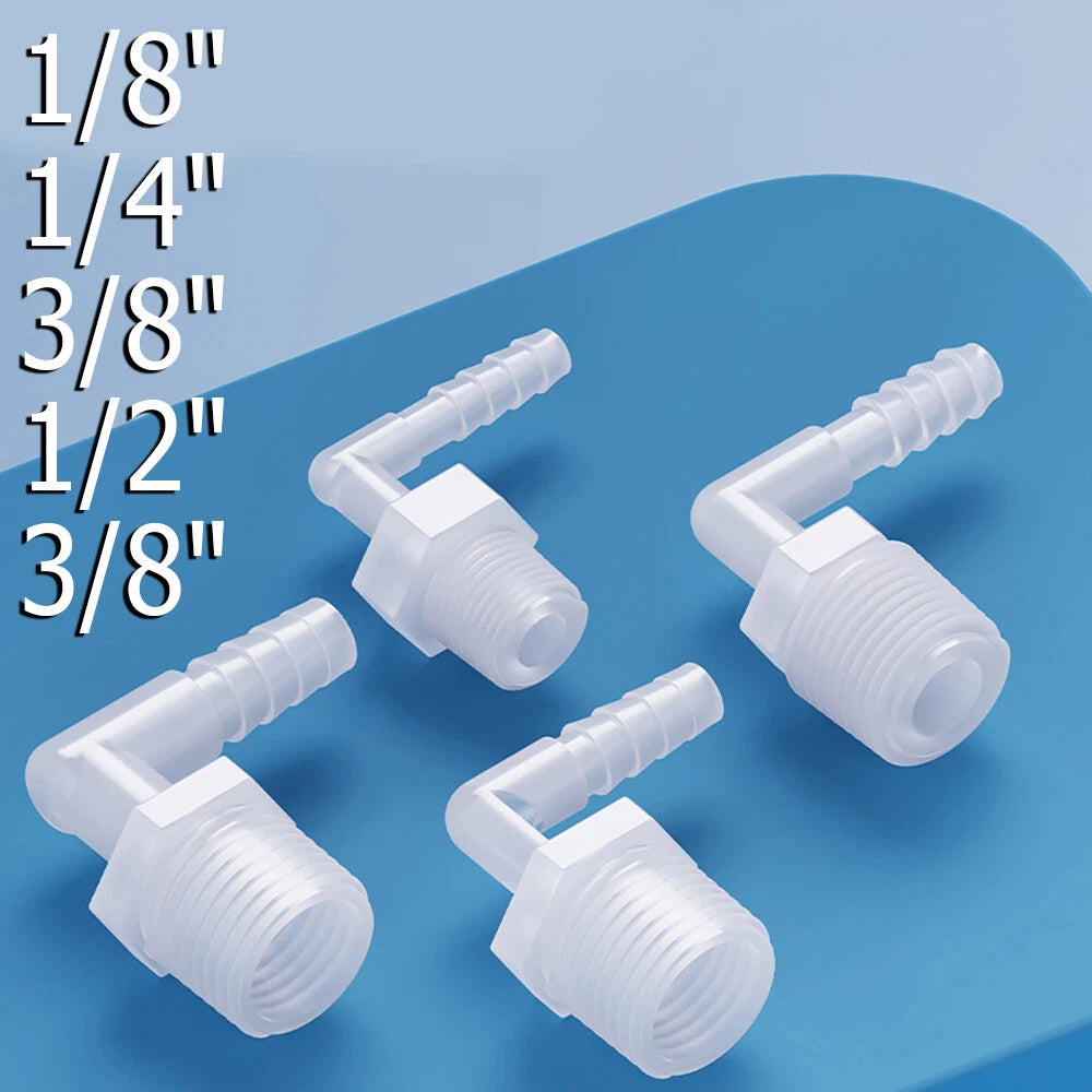 90° Elbow Barbed Hose Connector with BSP Male Thread — Plastic Hosetail Joiner