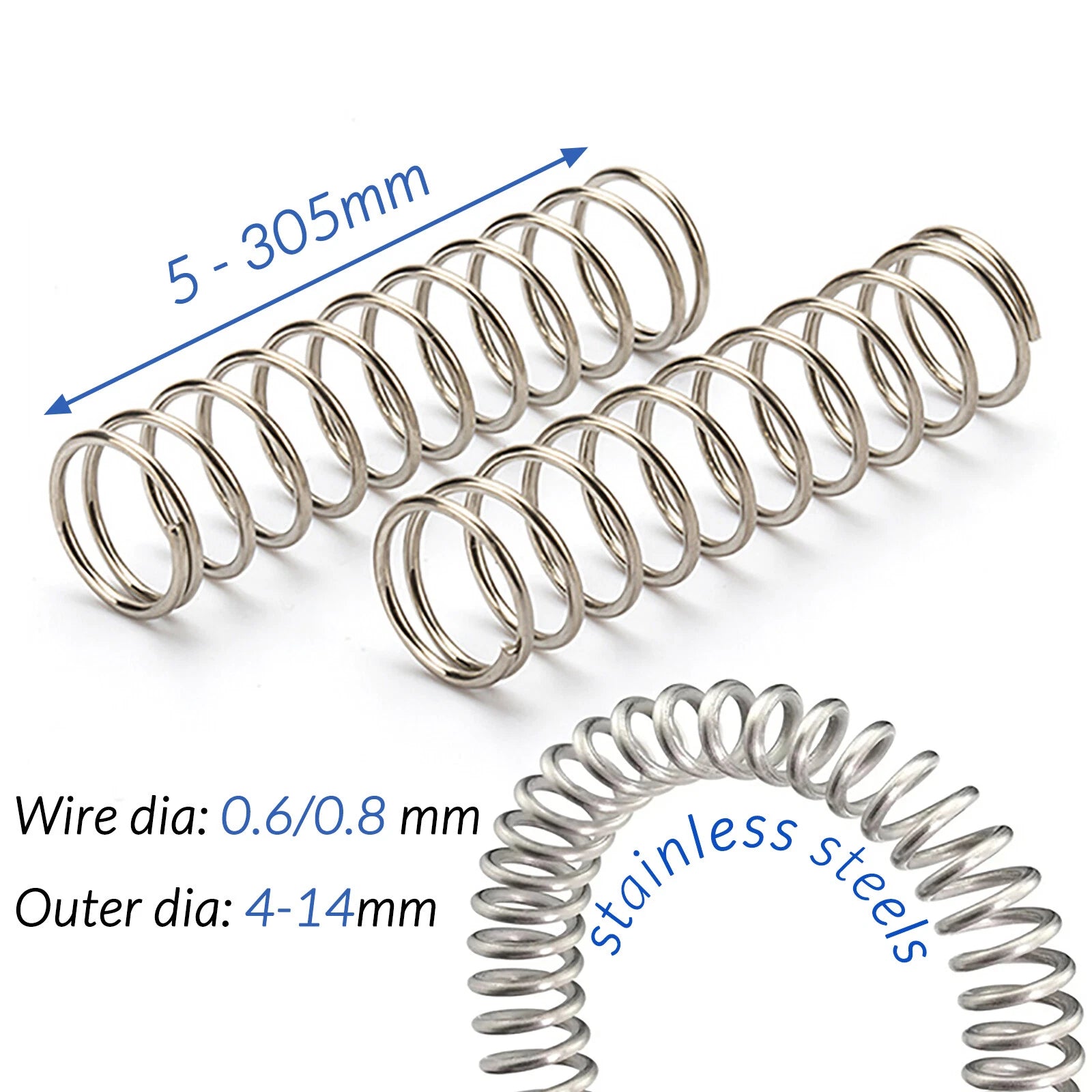 Compression Spring Stainless Steel 0.6mm 0.8mm Wire Dia Pressure Coil Springs