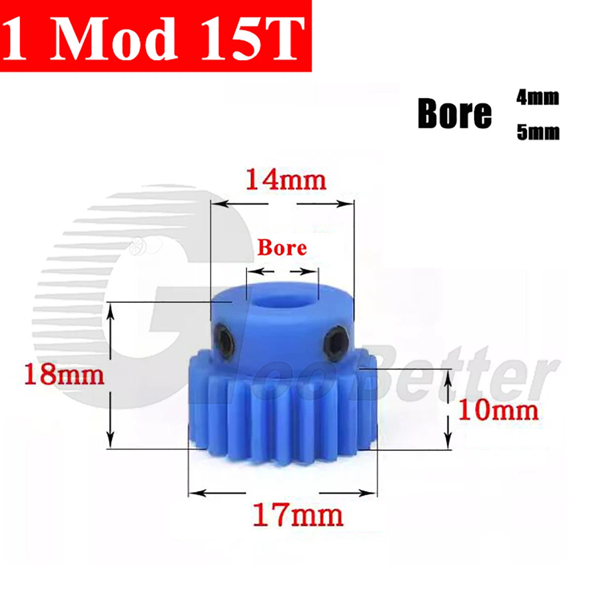 1 Mod 15 Teeth Blue Nylon Spur Gear Bore 4mm 5mm Pinion Plastic Gear with Step