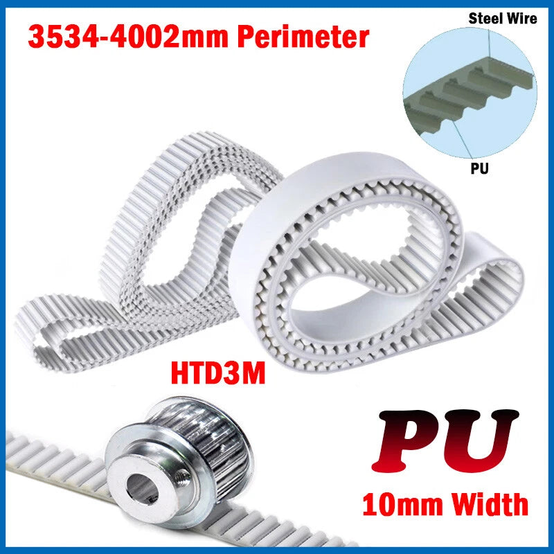 HTD 3M Closed PU Timing Belt with Steel Wire Core – 10mm Wide, 3534mm–4002mm Perimeter