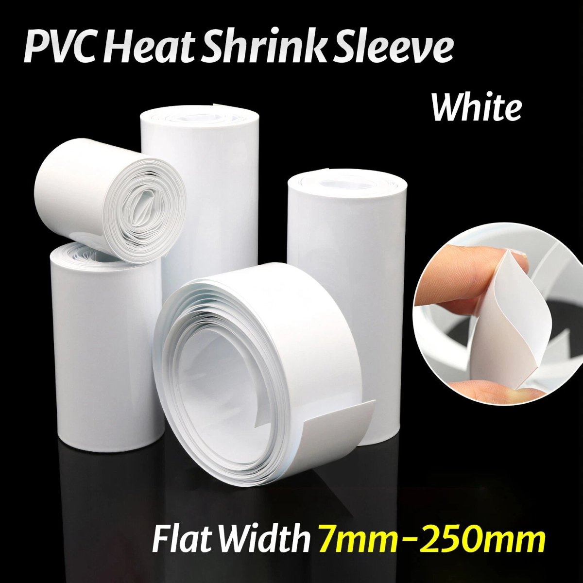 White PVC Heat Shrink Tubing – Flat Width 7mm to 250mm, 1M / 2M / 5M / 20M Rolls - HomeDIYer
