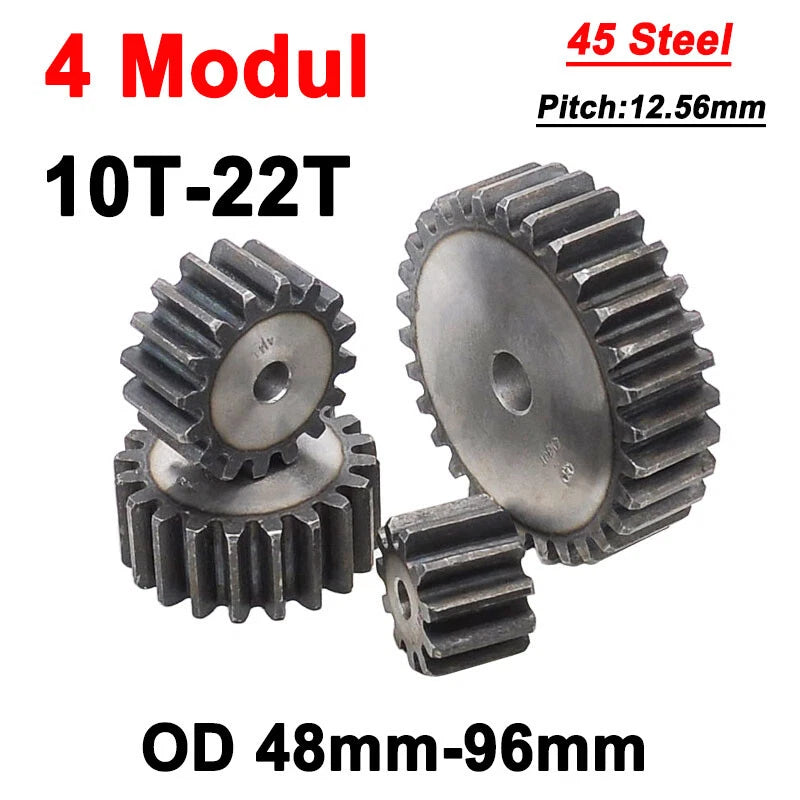 4 Modulus Spur Gear 10T - 22T Flat Gear 45 Steel Transmission Gears OD 48-96mm