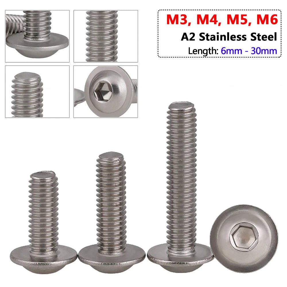 M3–M6 Flanged Button Head Screws, A2 Stainless Steel Allen Socket Machine Bolts - HomeDIYer