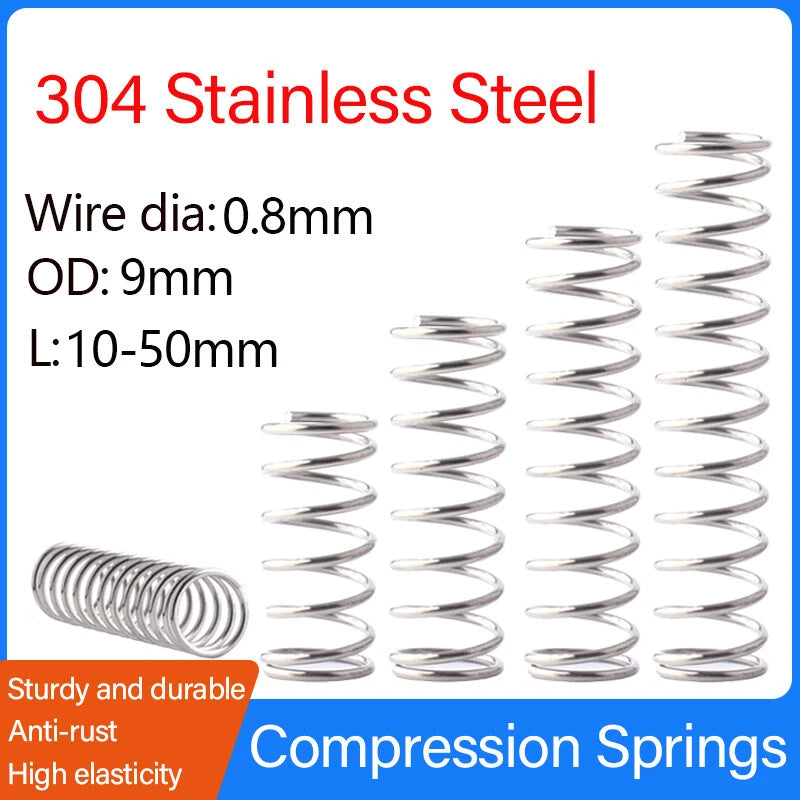 Compression Springs Wire Dia 0.8mm OD 9mm 304 Stainless Steel Vibration Damping