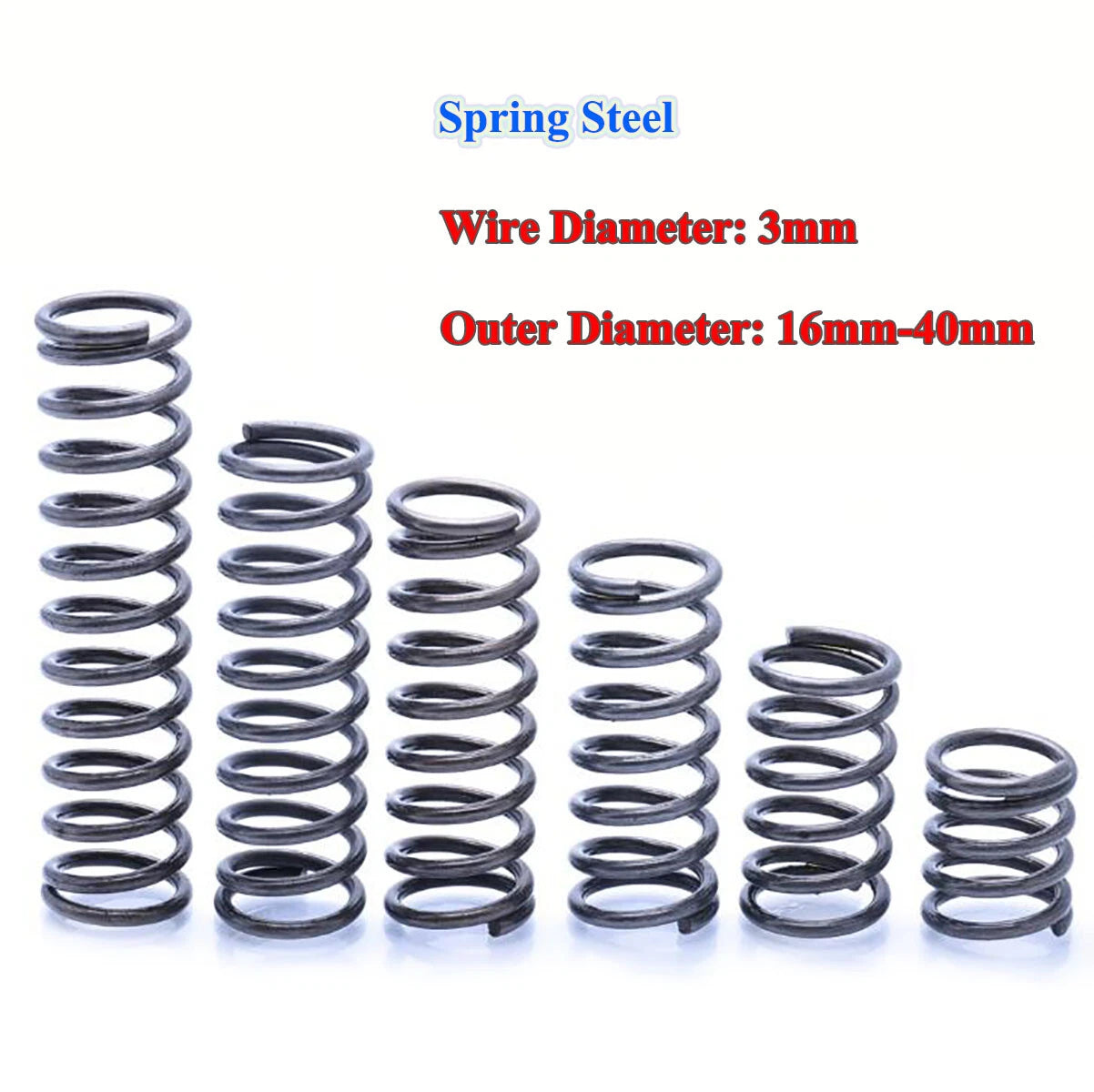 Wire Dia.3mm Compression Pressure Spring OD 16~40mm Spring Steel 35~100mm Length