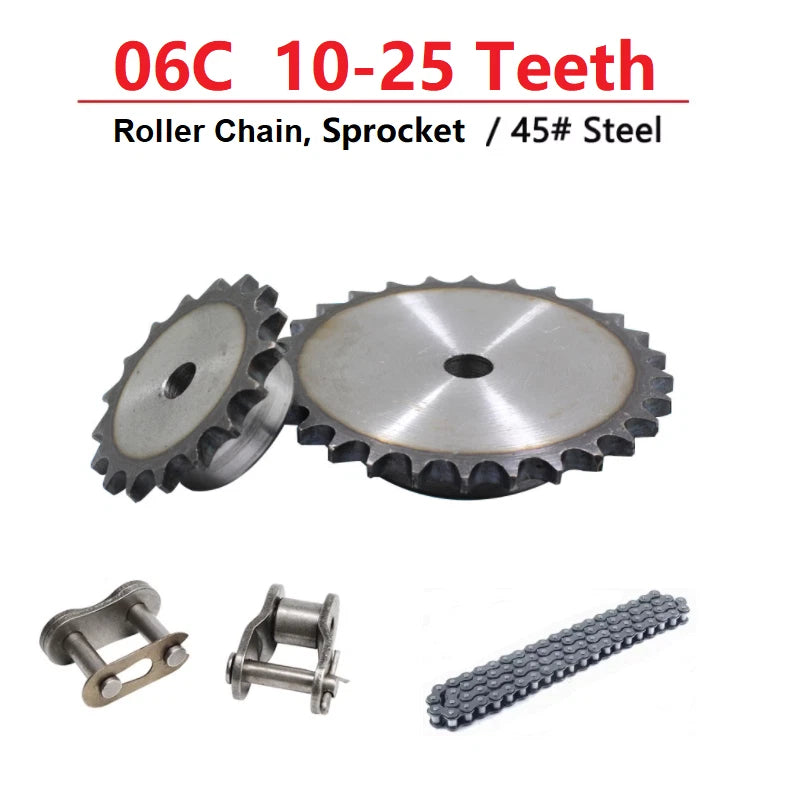 10-25 Teeth 06C Industrial Sprocket Wheel-Roller Chain 45# Steel Pitch 9.525mm