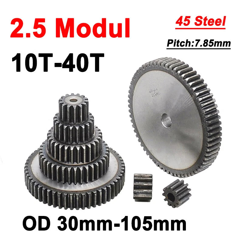 2.5 Mod Spur Gear 10T - 40T Flat Gear 45 Steel Transmission Gears OD 30-105mm