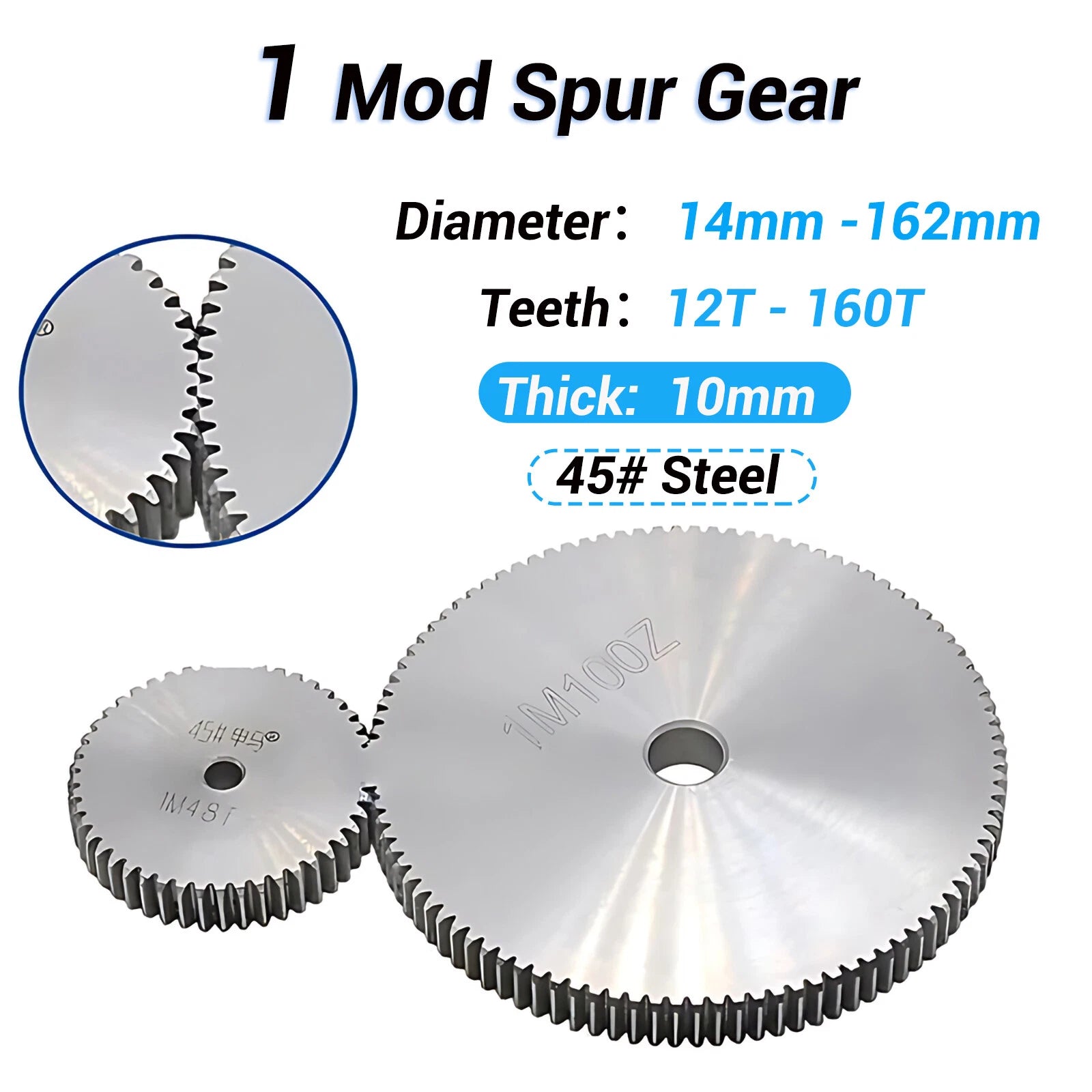 1 Mod Spur Gear Teeth 12-160 Pinion Gear Motor Dia 14-162mm 45# Steel Thick 10mm