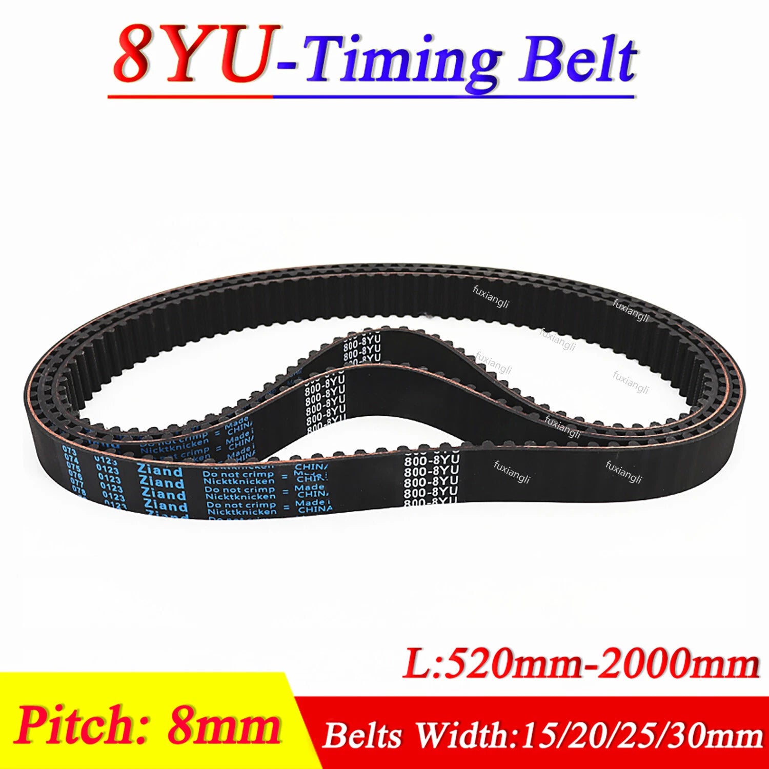 8YU Timing Belt — 8mm Pitch Rubber Closed Loop Synchronous Belt, Width 15/20/25/30mm