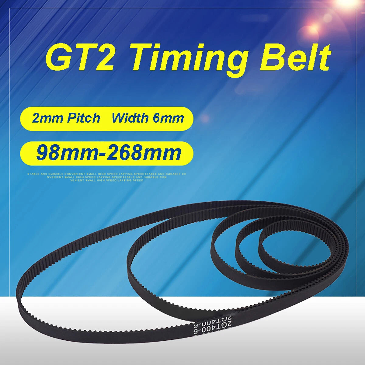 GT2 Timing Belt 6mm Wide Closed Loop Rubber Belt — 2mm Pitch, 98mm–280mm