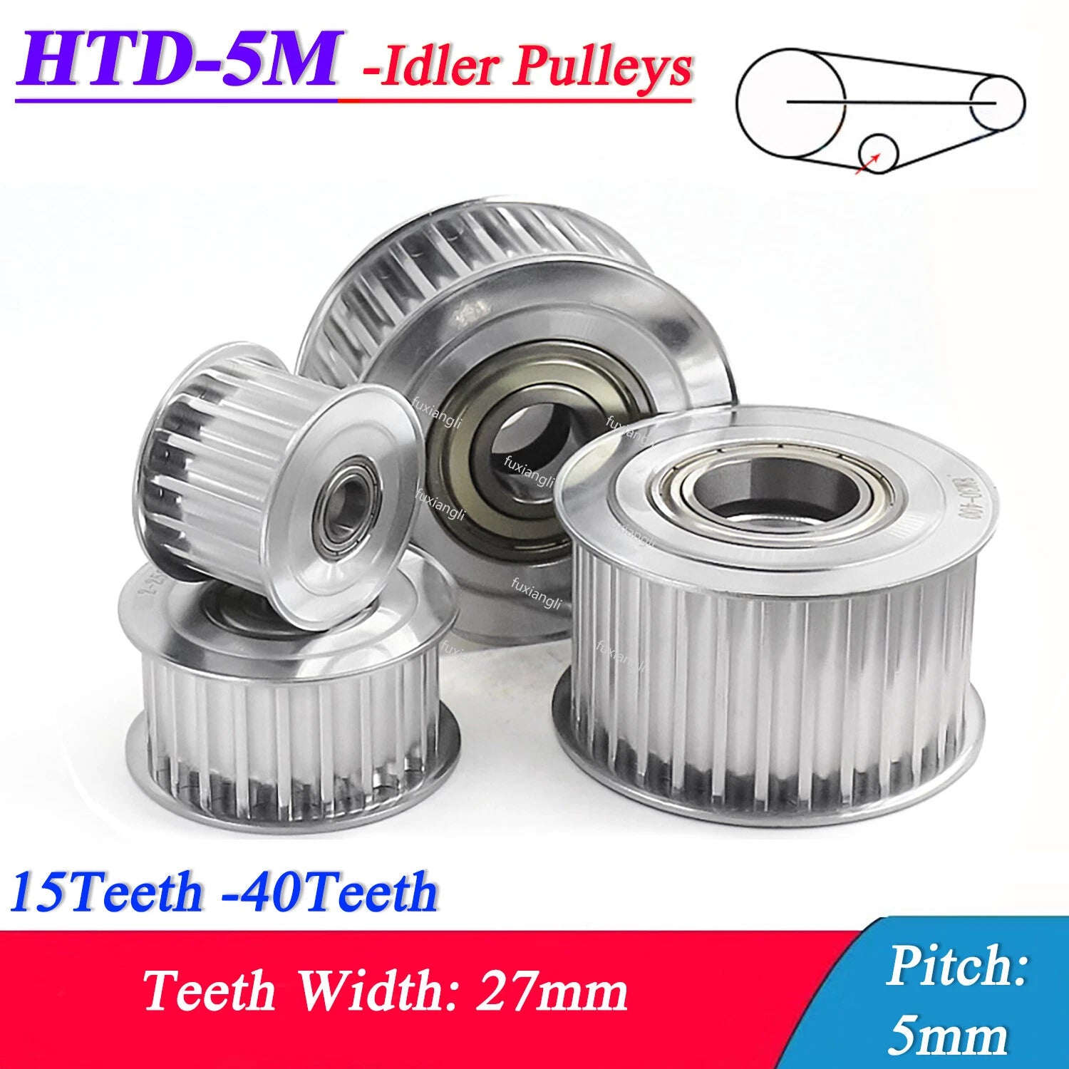 HTD-5M 15T-40T Timing Belt Idler Pulleys Pitch 5mm Width 27mm Toothed Tensioner