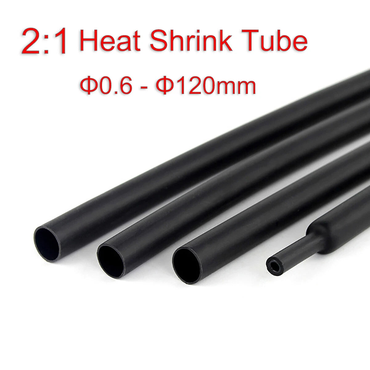 Black 2:1 Heat Shrink Tubing – Polyolefin Cable Sleeving, Dia 0.6mm to 120mm