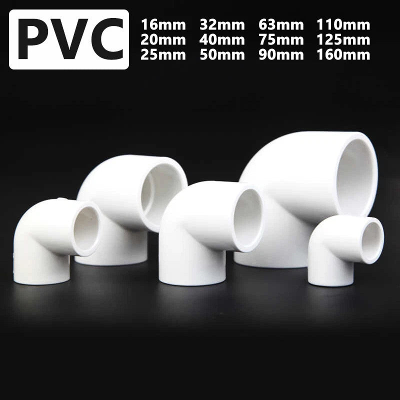 PVC Pipe Fittings Connector 90° Elbow Adapter Solvent Weld ID 16mm - 160mm White