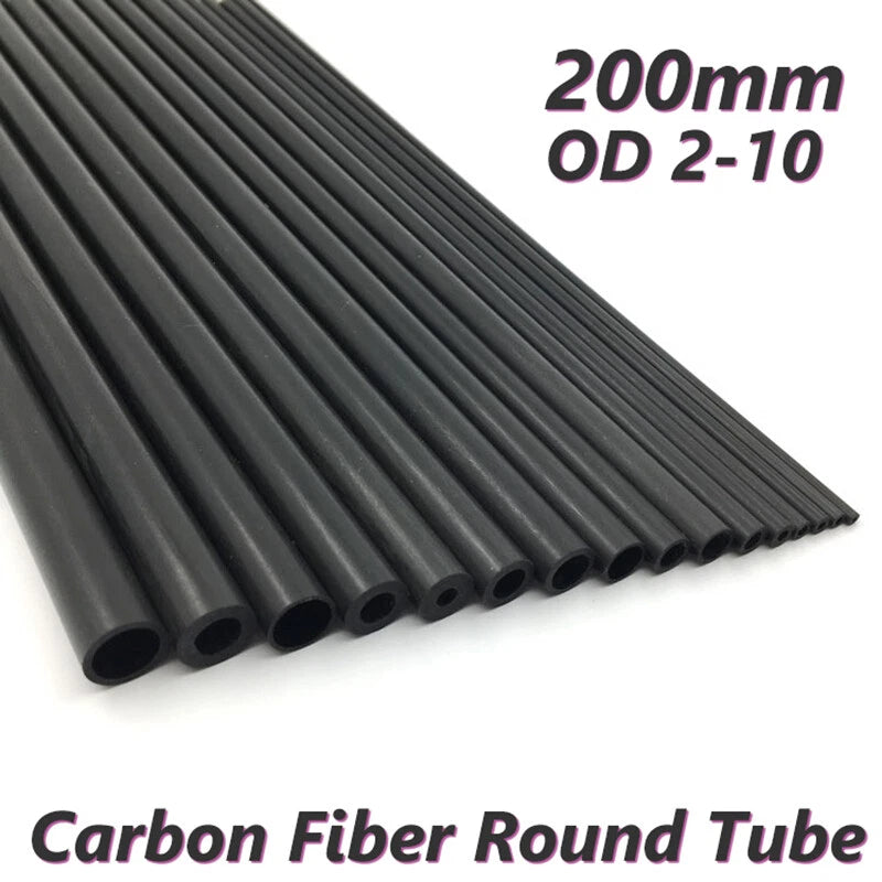 Carbon Fiber Round Tube 200mm — OD 2–10mm, Multiple ID Options | RC Model & DIY