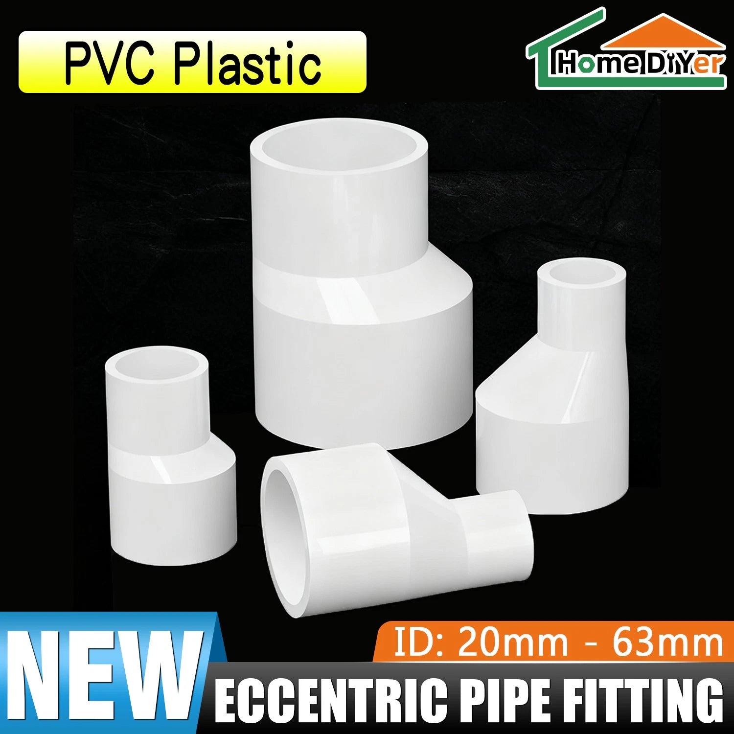 PVC Eccentric Reducer Water Supply Pipe Fittings 25-63mm Offset Tube Connector