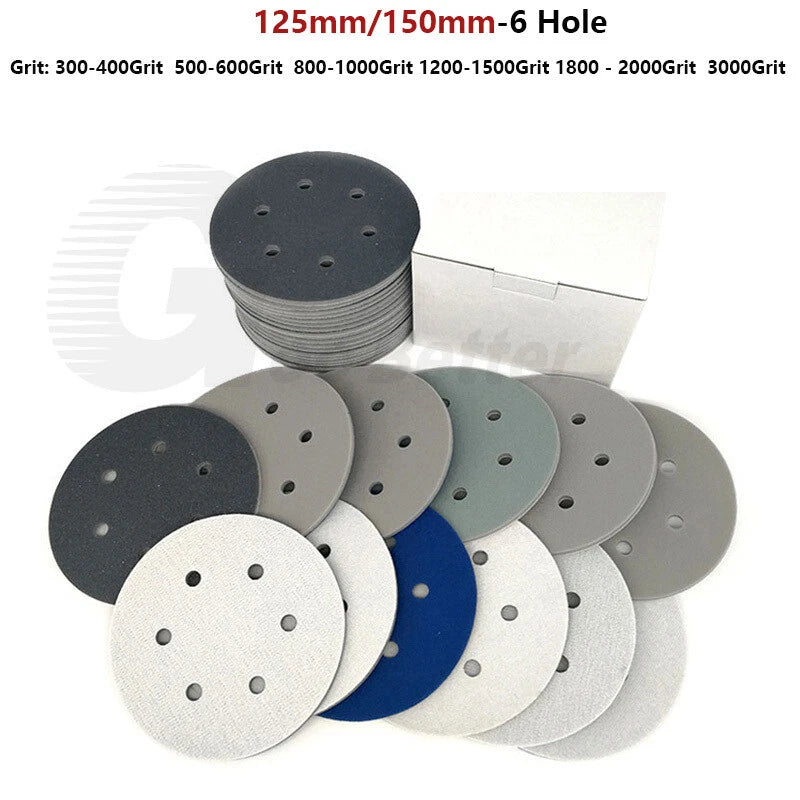 5" 6" Wet Dry Sponge Orbital Sandpaper 6 Hole Hook Loop Sanding Discs P300-P3000